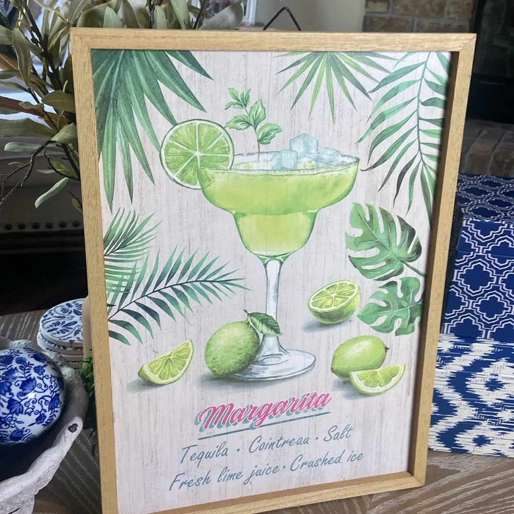 NEW! Vintage Inspired Tropical Margarita Recipe Framed Wood Sign